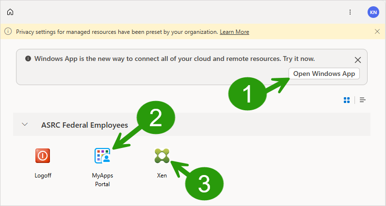 Screenshot of AVD environment